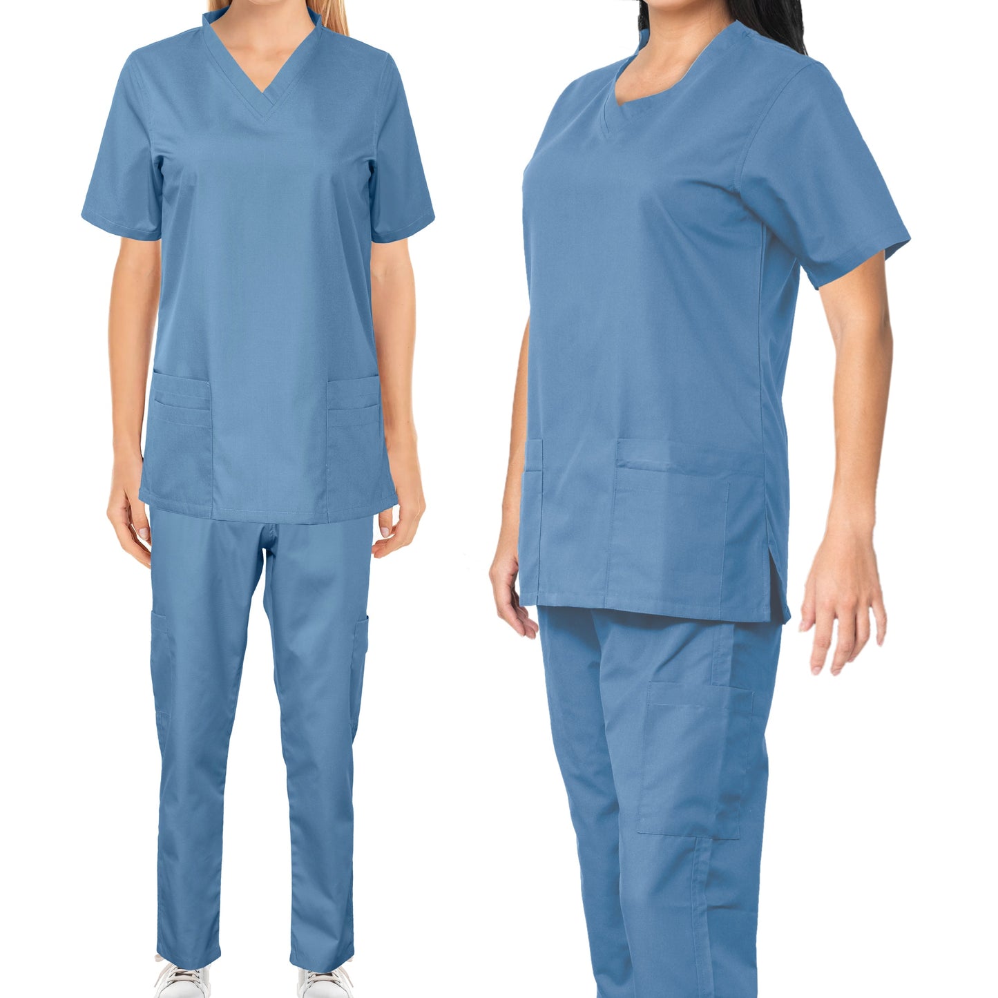 Custom Ladies Sky Blue Medical Scrub Uniform TUNIC TROUSER