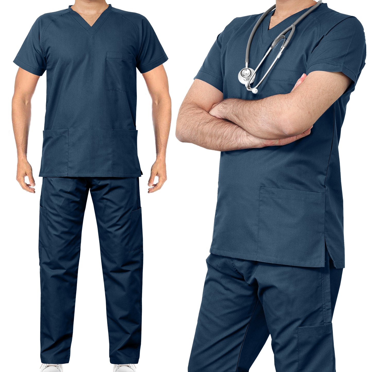 Custom Men's Navy Blue Medical Scrub Uniform TUNIC TROUSER