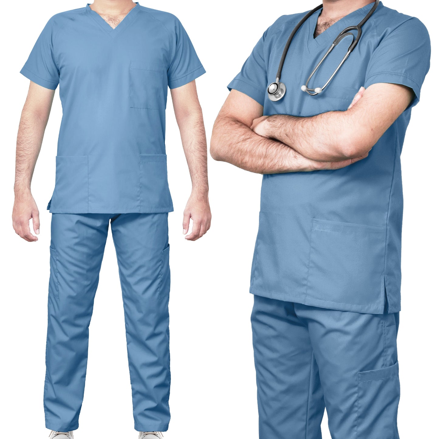 Custom Men's Sky Blue Medical Scrub Uniform TUNIC TROUSER