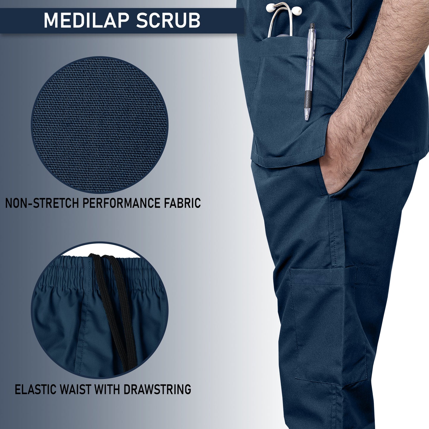 Custom Men's Navy Blue Medical Scrub Uniform TUNIC TROUSER