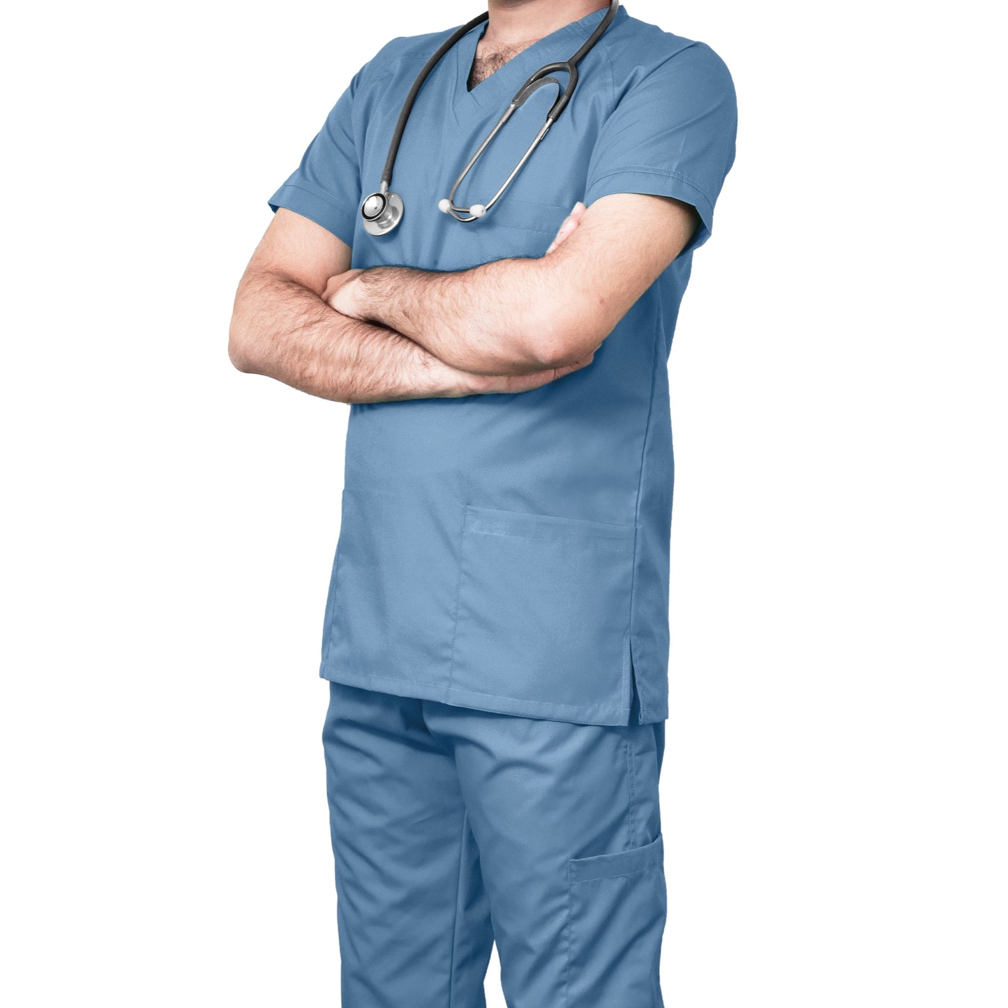 Custom Men's Sky Blue Medical Scrub Uniform TUNIC TROUSER