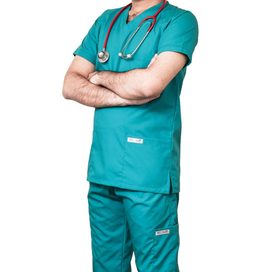 Custom Men's Ocean Green Medical Scrub Uniform TUNIC TROUSER