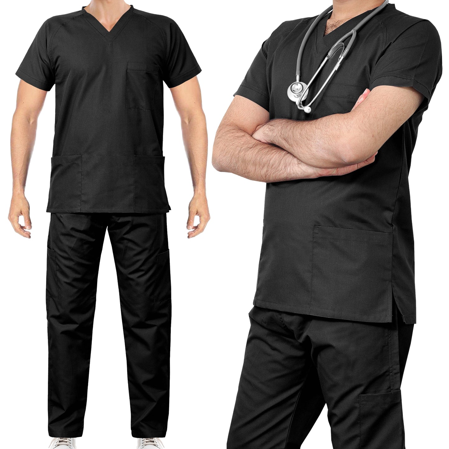 Custom Men's Black Medical Scrub Uniform TUNIC TROUSER