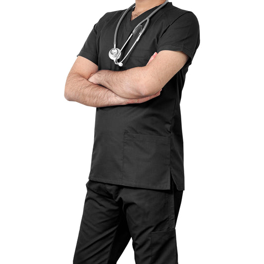 Custom Men's Black Medical Scrub Uniform TUNIC TROUSER