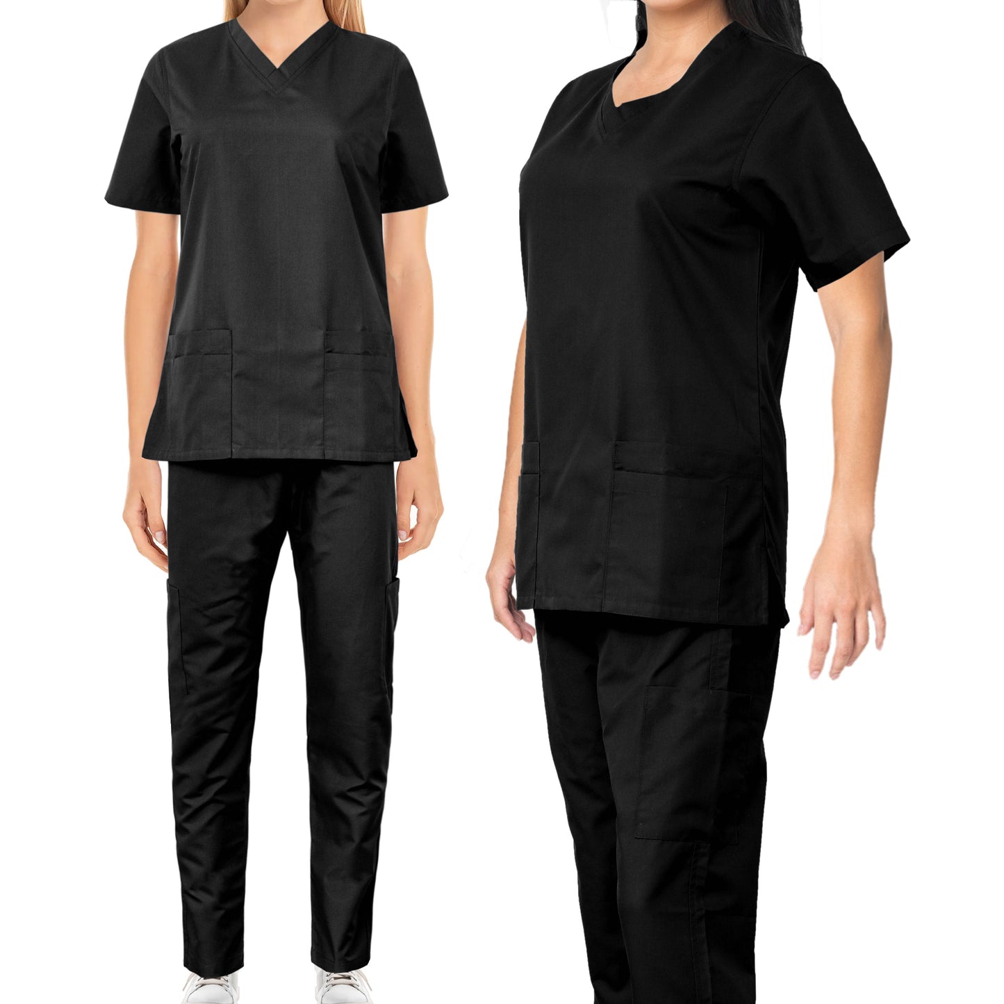 Custom Ladies Black Medical Scrub Uniform TUNIC TROUSER