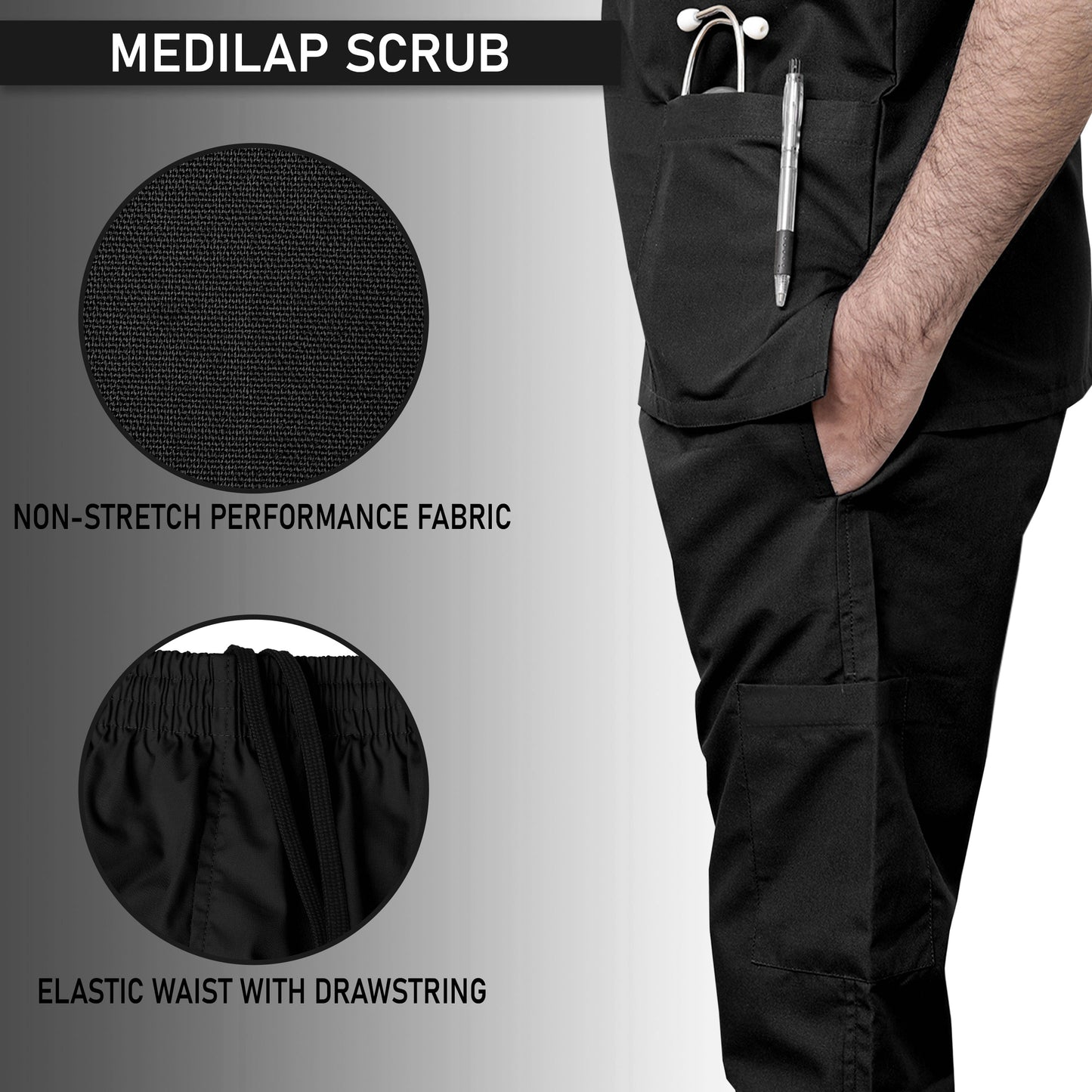 Custom Men's Black Medical Scrub Uniform TUNIC TROUSER