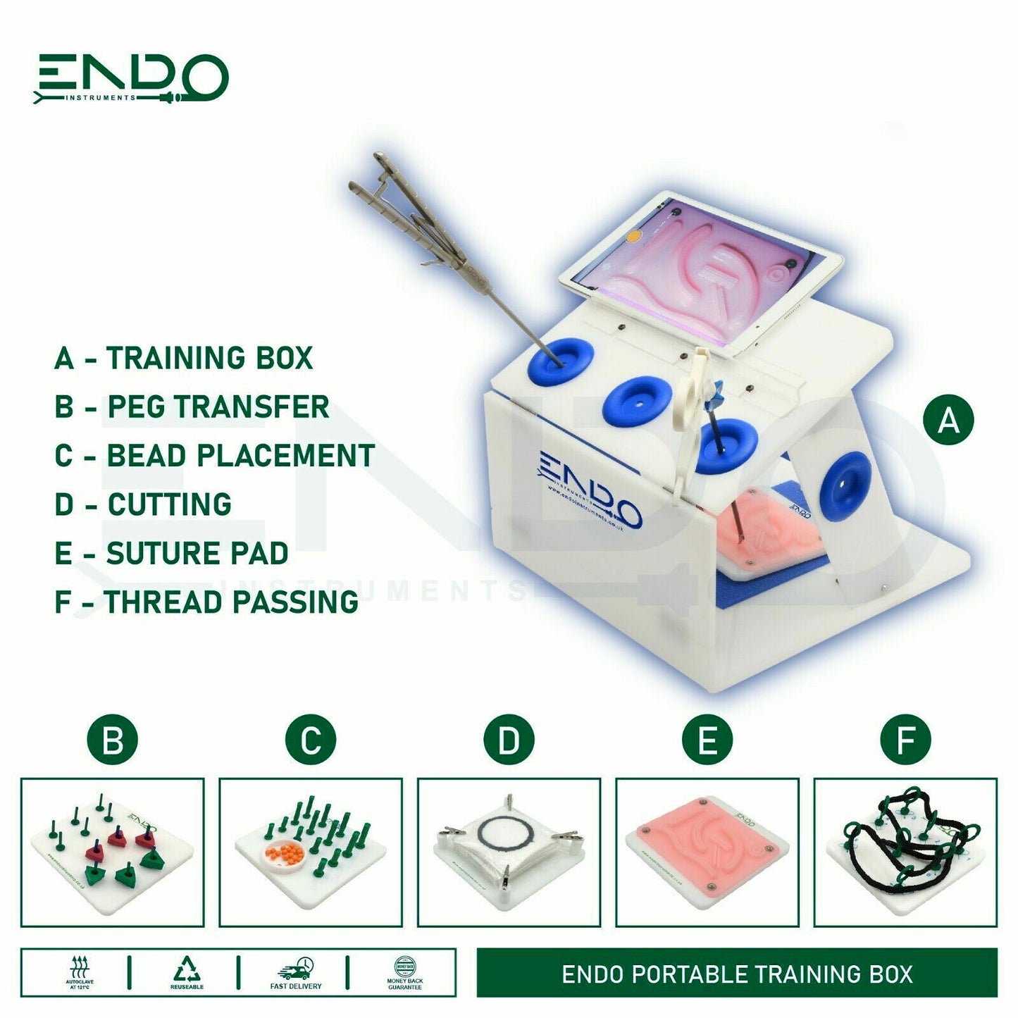 ENDO® Laparoscopy Trainer Simulator Laparoscopic Training Practice Exercises Box