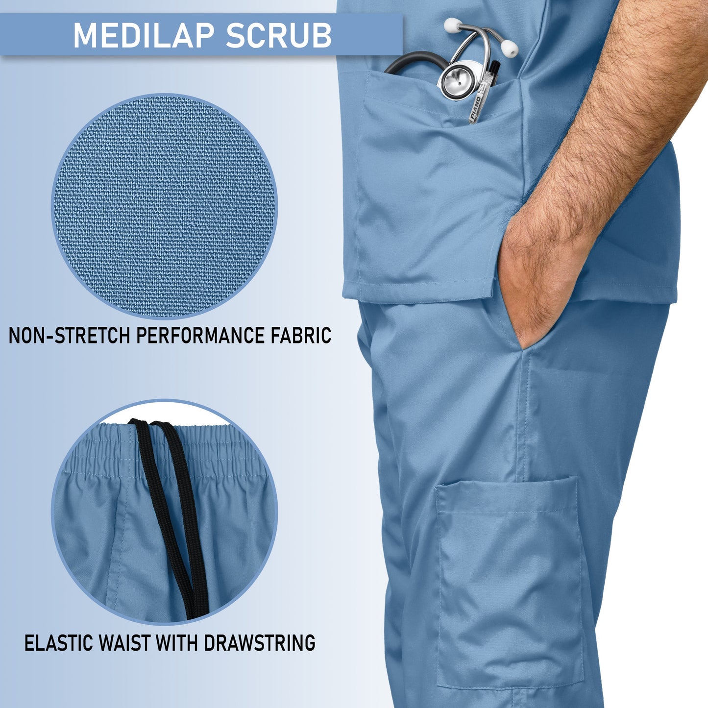 Custom Men's Sky Blue Medical Scrub Uniform TUNIC TROUSER