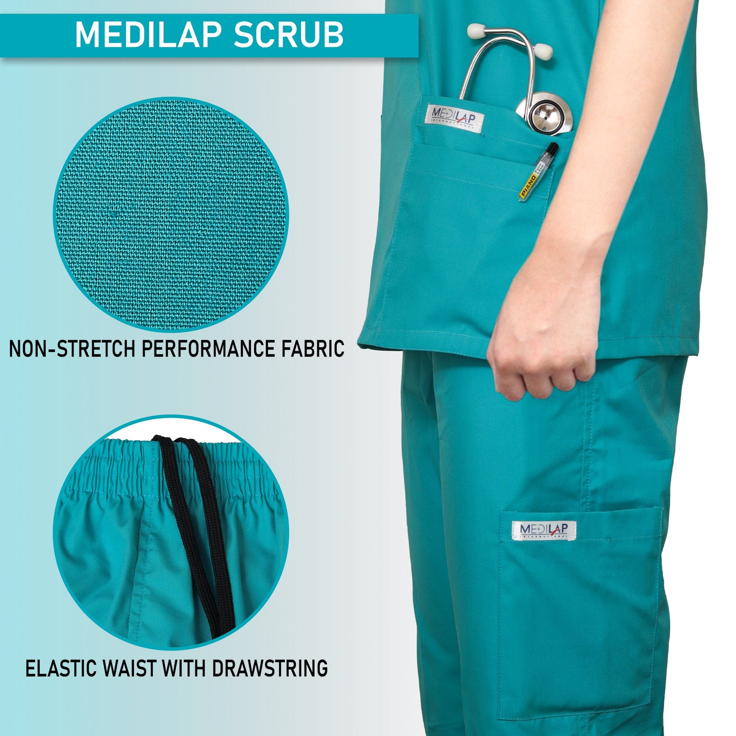 Custom Ladies Ocean Green Medical Scrub Uniform TUNIC TROUSER