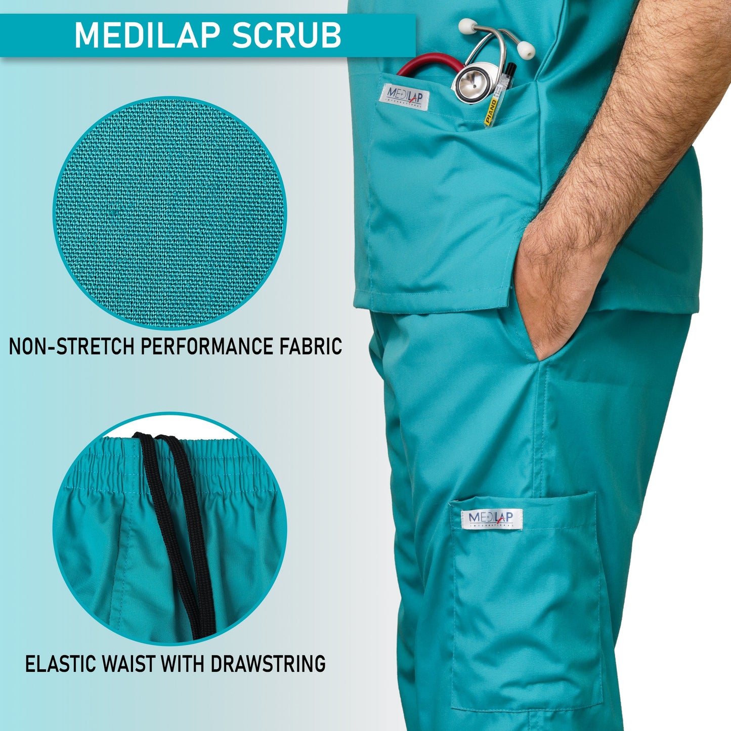 Custom Men's Ocean Green Medical Scrub Uniform TUNIC TROUSER