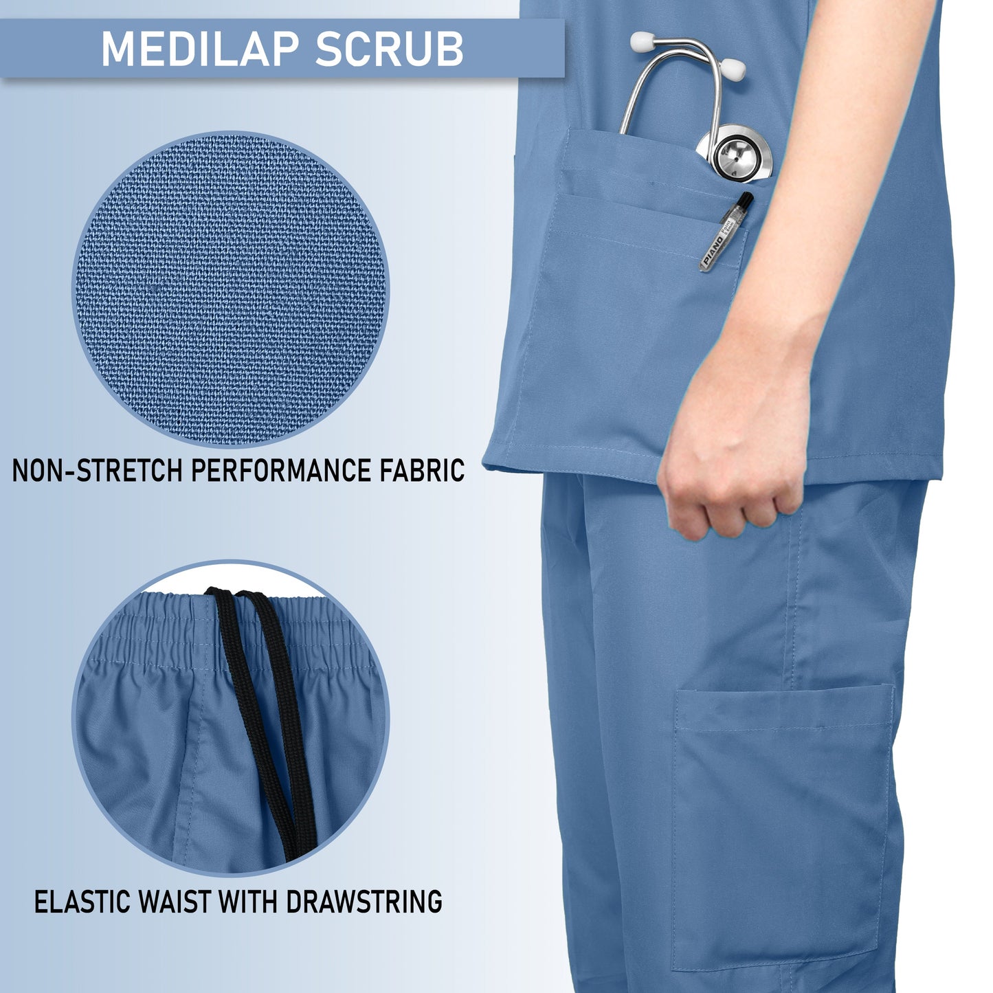 Custom Ladies Sky Blue Medical Scrub Uniform TUNIC TROUSER