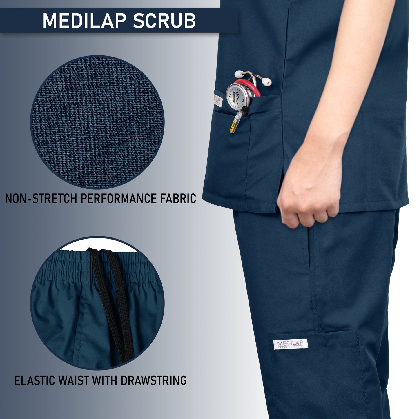 Custom Ladies Navy Blue Medical Scrub Uniform TUNIC TROUSER