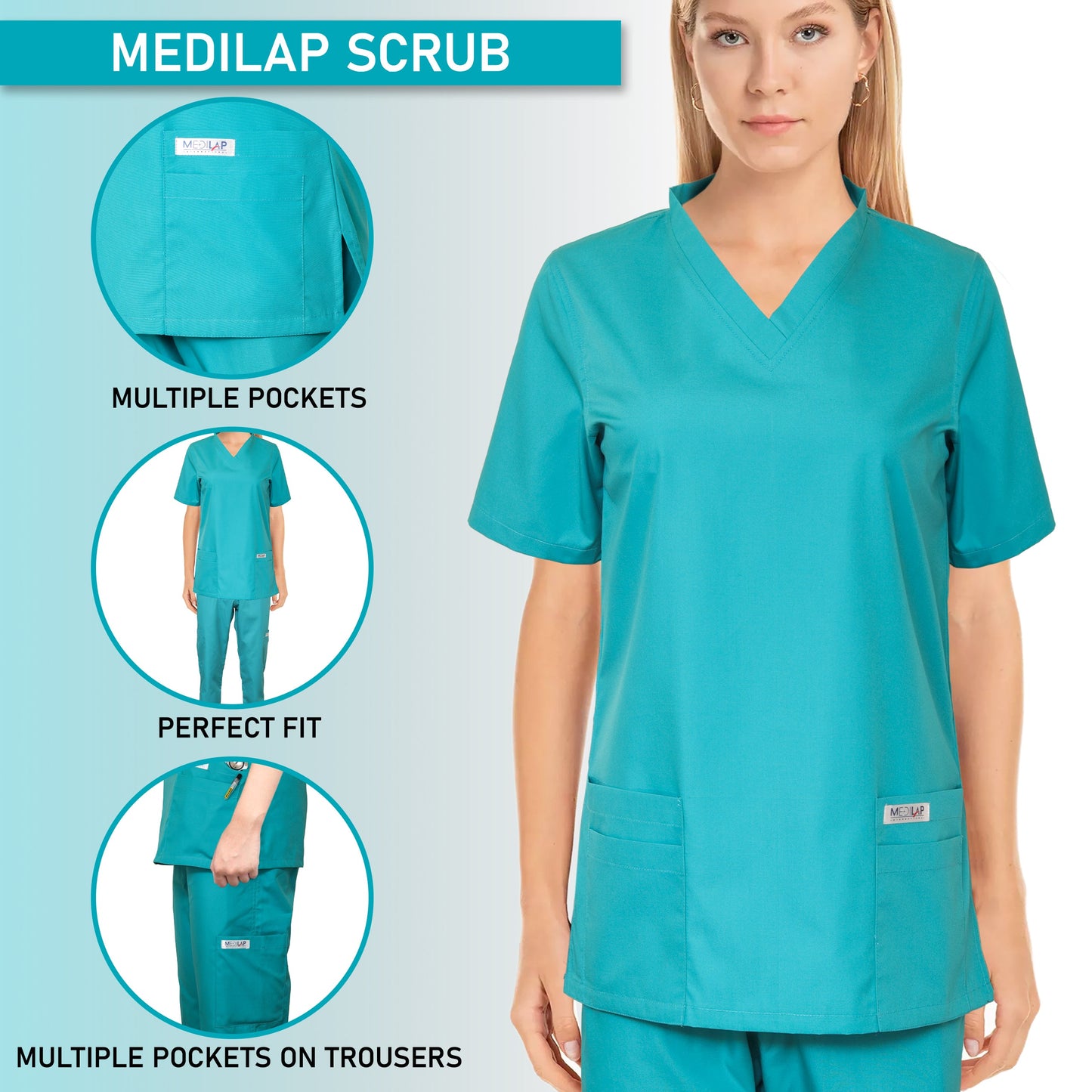 Custom Ladies Ocean Green Medical Scrub Uniform TUNIC TROUSER