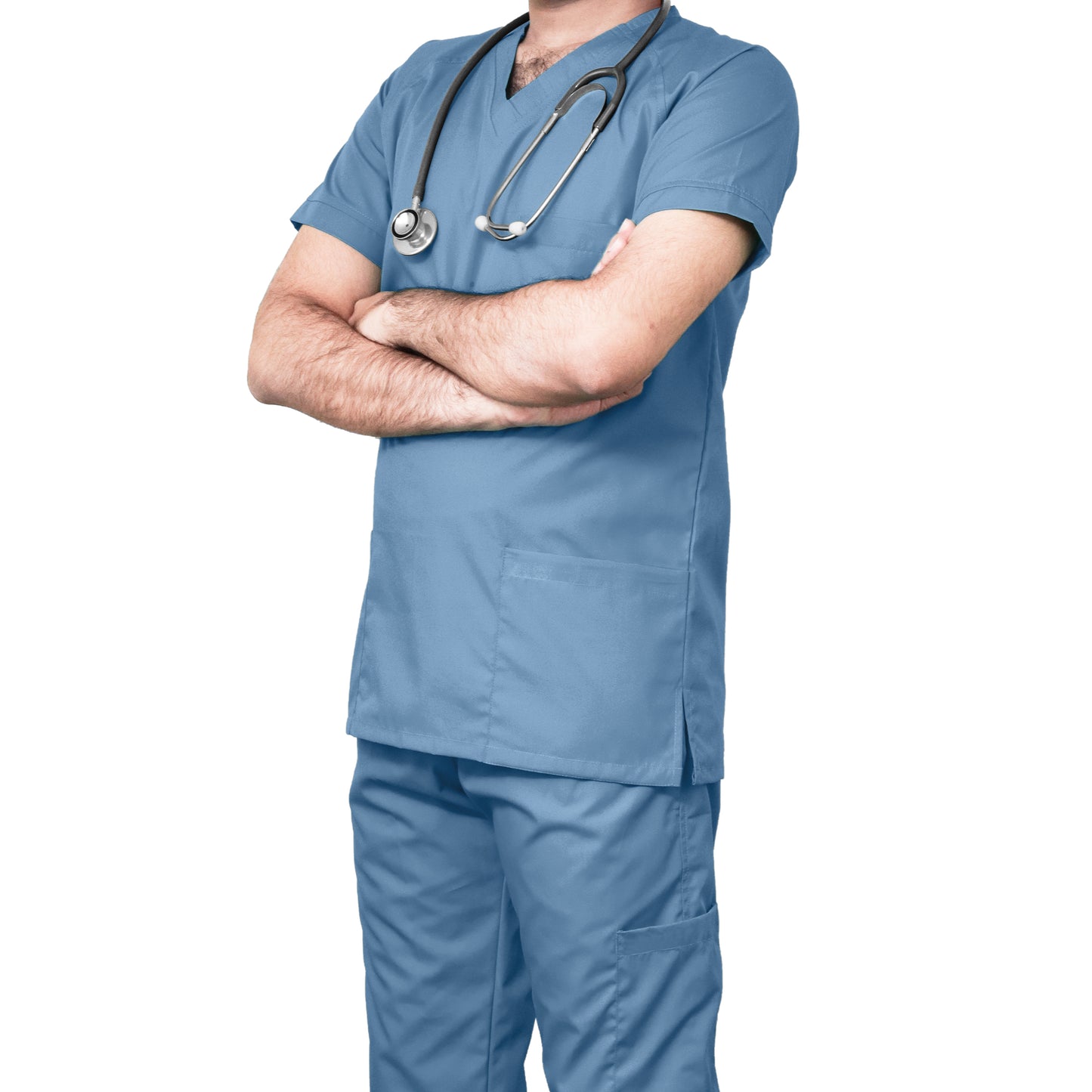 Mens Sky Blue Medical Scrub Uniform TUNIC TROUSER